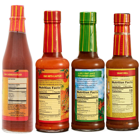 Walkerswood Hot & Savory Sauce Kit - 1 x 6oz Fire Stick, 1 x 6oz Hot JonKanoo, 1 x 6oz Zesty Caribbean, 1 x 6oz Las'Lick