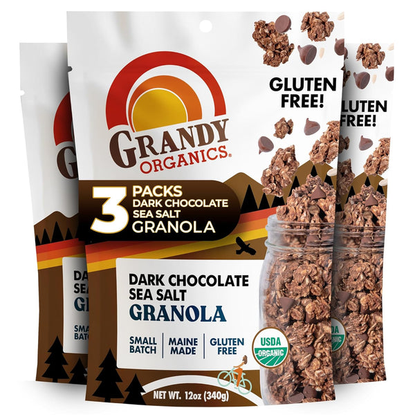 Grandy Organics Dark Chocolate Sea Salt Granola, Certified Organic Granola, Gluten Free,