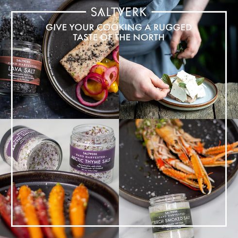 Set 4 12.33 Oz Saltverk Salt Gift - Includes Jars - Flaky, Lava , Birch Smoked, Arctic Thyme Sea Salts- Gourmet