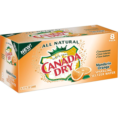 12 8 Count Canada Dry Mandarin Orange Sparkling Seltzer Water, Fluid Ounce Can
