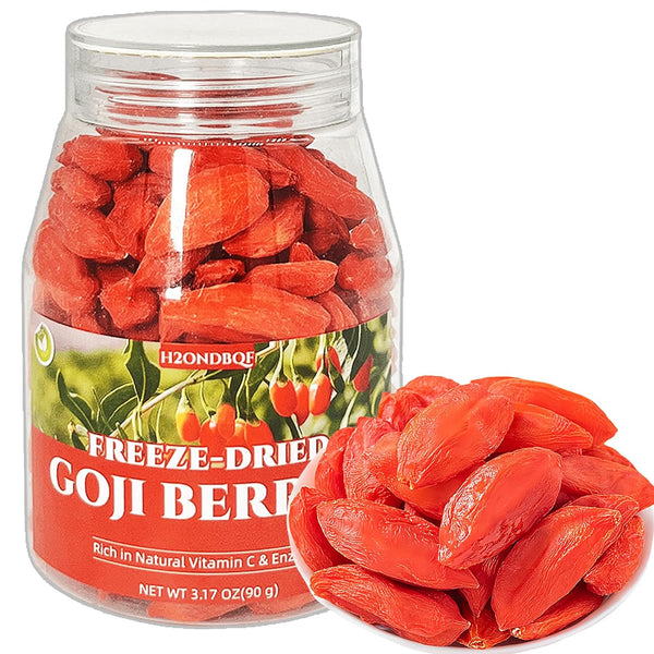 H2ONDBQF Freeze-Dried Goji Berries Superfood Snacks - Resealable Glass Jar (3.17oz/90g) | Non-GMO,