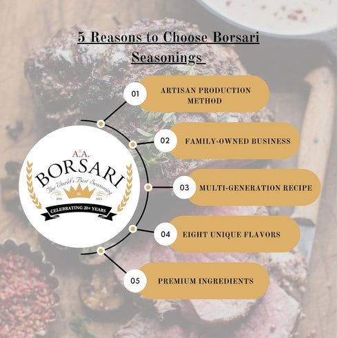 Borsari Seasoned Salt Combo, Set of 2, 4 oz Shaker Bottles - Multi-Use Savory and Original Seasonings