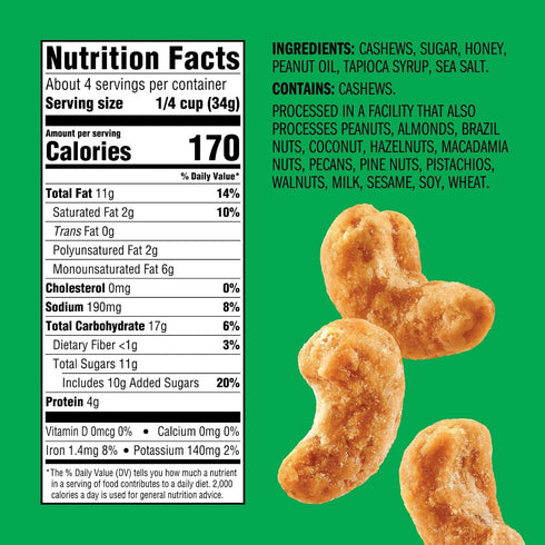 (1-Pack), 5oz Emerald Nuts Honey Glazed Cashews Resealable Bag, Kosher Dairy Certified, Non-GMO, Contains No Artificial