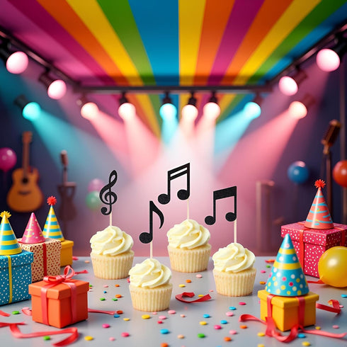 Fansoftiks 36Pcs Black Glitter Musical Notes Cupcake Toppers,Rock Music and Birthday Party Decorations,Cake Picks