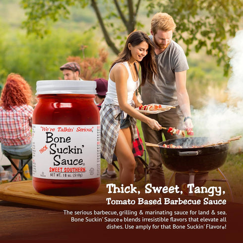 Bone Suckin' Sauce Sweet Southern Thick BBQ Sauce, 18 oz Glass Bottle - Gluten-Free, Non-GMO, Kosher