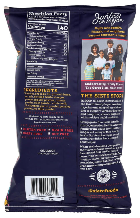 5.5 (Pack 6) Siete Kettle Cooked Chipotle BBQ Potato Chips, Gluten Free, Ounces