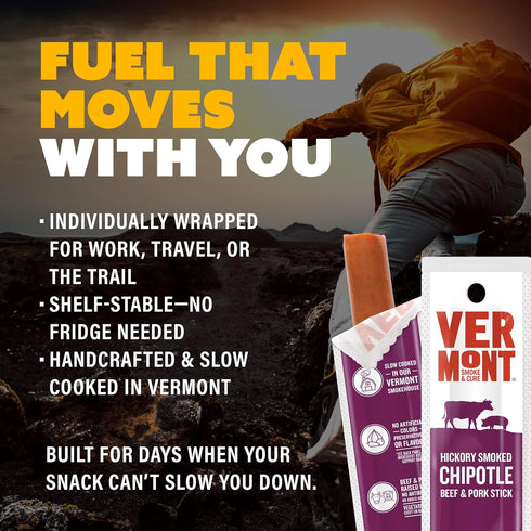 1oz 24 count Snack Sticks by Vermont Smoke & Cure Smoked Chipotle Beef & Pork Healthy Meat Protein Jerky Stick carton