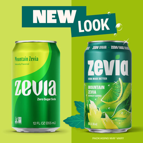 12 oz (24-Pack) Zevia Zero Sugar Soda, Mountain Zevia, Cans Naturally Sweetened, Non-GMO Project Verified, Gluten-Free