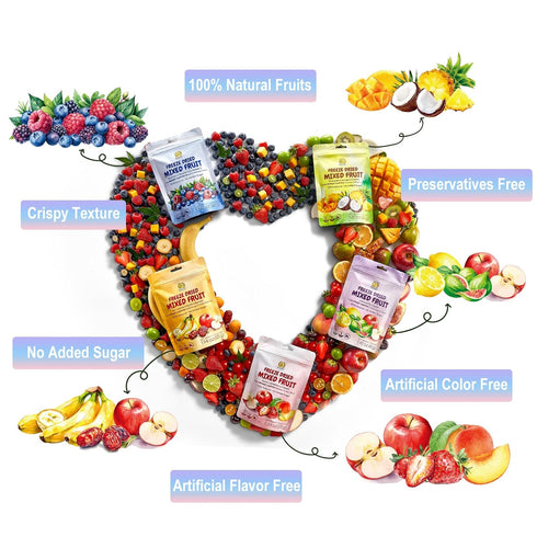 SUNGIVEN 10+ Pack 5 7.06 oz, 100% Freeze-Dried Fruit Party with Fruits, Mixed Fruits Variety of Bag, Health Snack