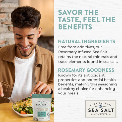 80+ (3 oz. FLORIDA PURE Rosemary Sea Salt - Mineral Sea Salt, Natural, Unrefined, Non Iodized - for Baking, Cooking