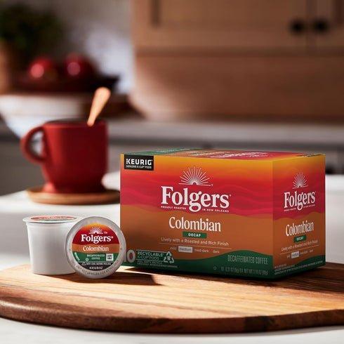 10 Count (Pack 6) Folgers Colombian Decaf Coffee, Medium Roast, Keurig K-Cup pods, Box