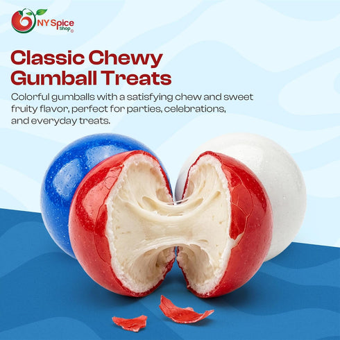 1 Inch 250 NY Spice Shop Red, White & Blue Gumballs - Large Gumballs For Gumball Machine - Gumball Vending Machine