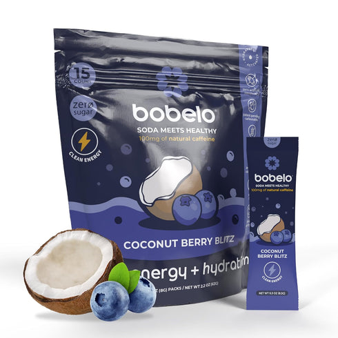 Bobelo Self Carbonating, Clean Energy + Hydration Electrolytes Powder Drink Mix, Coconut