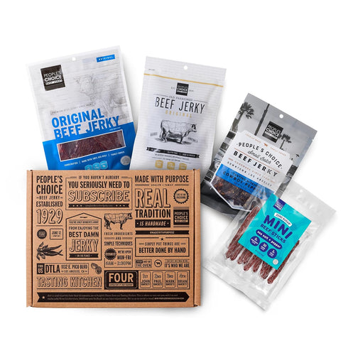 Set 4 Pack Peoples Choice Beef Jerky Box Simple & Savory Classic Gifts for Men High Protein Meat Snack Sampler Made