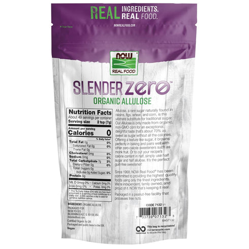 12 oz (340 NOW Real Food, Slender Zero, Organic Allulose, Zero Calories, Sugar Substitute for Baking and Beverages, No