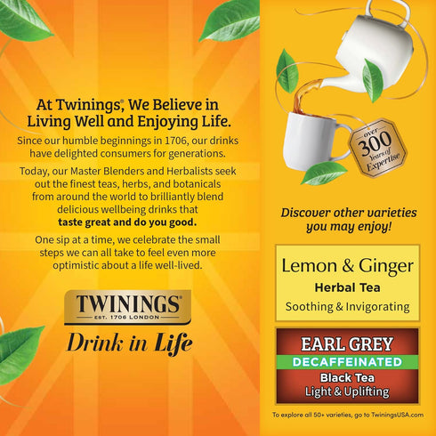 100 Count (Pack 1), 100 Twinings Decaffeinated Lady Grey Black Tea Individually Wrapped Bags, of Orange Peel & Lemon