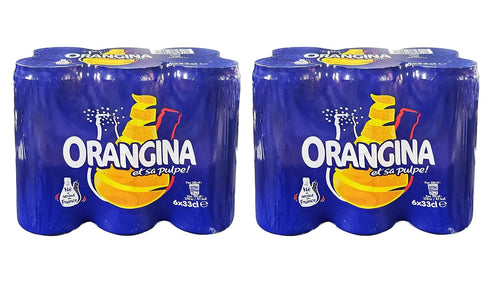 Orangina (12 Pack, 138oz) et sa Pulpe - French Imported Orange Pulp Soda Tall Cans Total