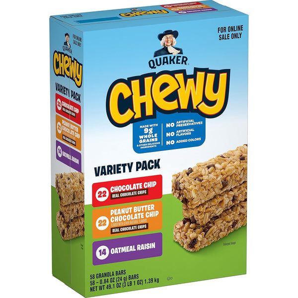 Quaker Chewy Granola Bars, 3 Flavor Variety Pack, (58 Pack)
