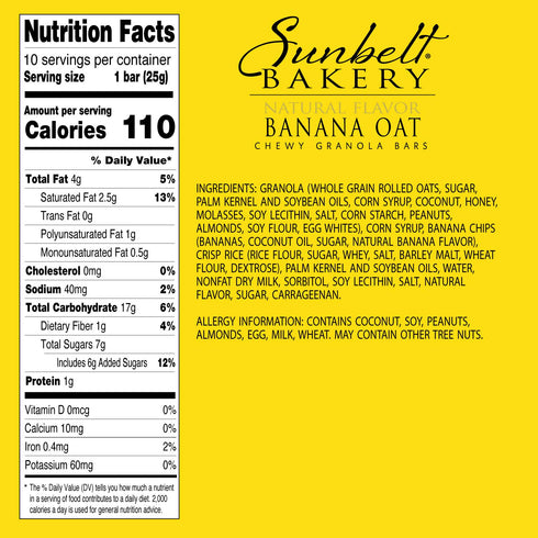 120-0.9 OZ (12 Sunbelt Bakery Banana Oat Chewy Granola Bars, Bars Boxes)