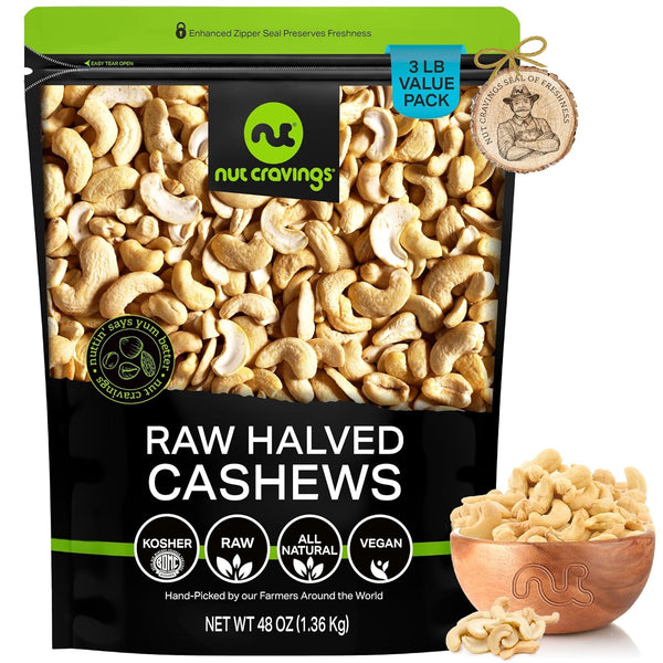 NUT CRAVINGS - Raw Cashew Halves & Pieces, Unsalted, Shelled, (48oz -