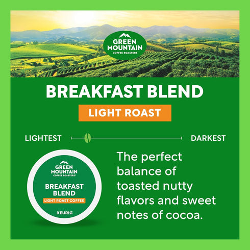 60 Count, (6 Packs 10) Green Mountain Coffee Roasters Breakfast Blend, Keurig Single Serve K-Cup Pods, Light Roast