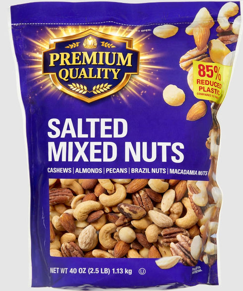 KEV&COOPER 40 oz Mixed Nuts with Sea Salt, Resealable Pouch Deluxe Variety Nut Snack with Cashews, Almonds, Pecans