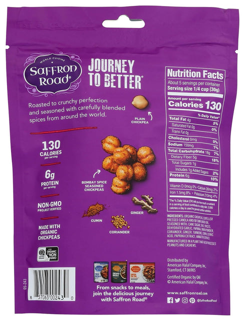Saffron Road Bombay Spice Crunchy Chickpea Snack, 6oz - Gluten Free, Vegan