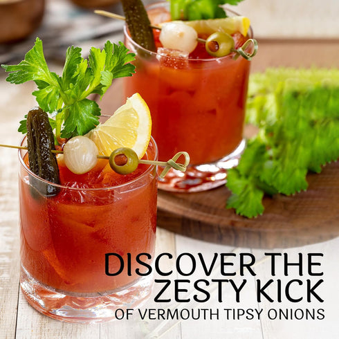 5 oz Pack 5 Tipsy Cocktail Onions in Jar with French Vermouth - Pickled Silverskin Onions for Cocktails, Appetizers
