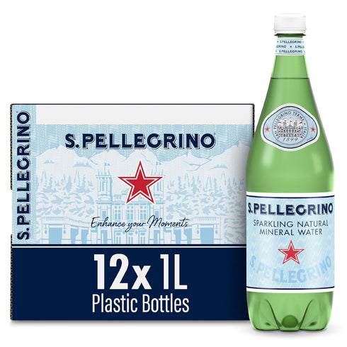 S.Pellegrino Sparkling Natural Mineral Water, 33.8 fl oz. Plastic Bottles (Pack of