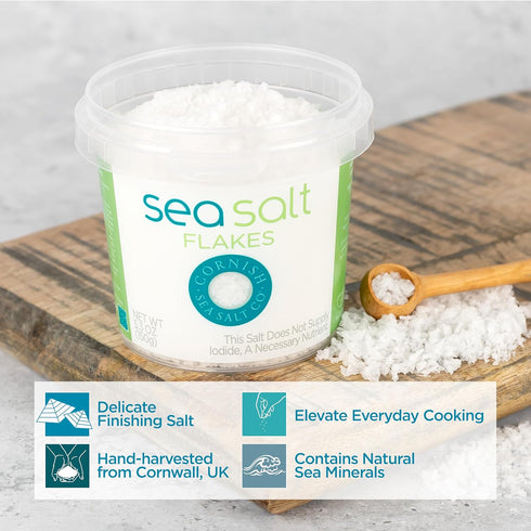 Cornish Sea Salt Flakes, Flaky Finishing Sea Salt for Cooking and Baking, Hand-Harvested in Cornwall, 5.3oz