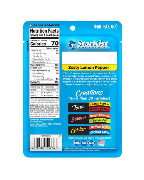 2.6 oz (Pack 12) StarKist Chicken Creation Zesty Lemon Pepper - Pouch
