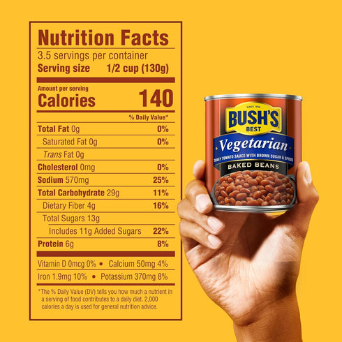 16 oz (Pack 12) BUSH'S BEST Canned Vegetarian Baked Beans, Source of Plant Based Protein and Fiber, Low Fat, Gluten