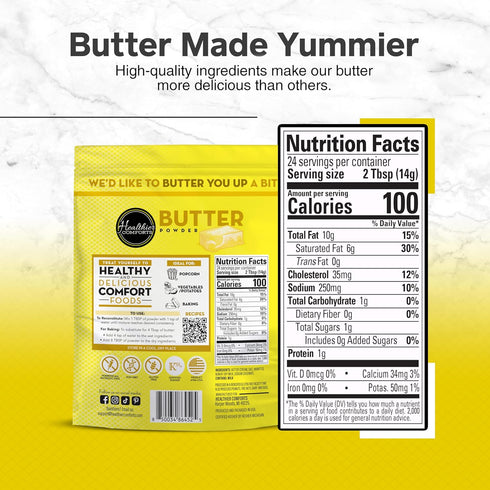 (12oz) Healthier Comforts Butter Powder | Dehydrated, Shelf Stable Butter | Kosher, Gluten Free, Non-GMO | Popcorn