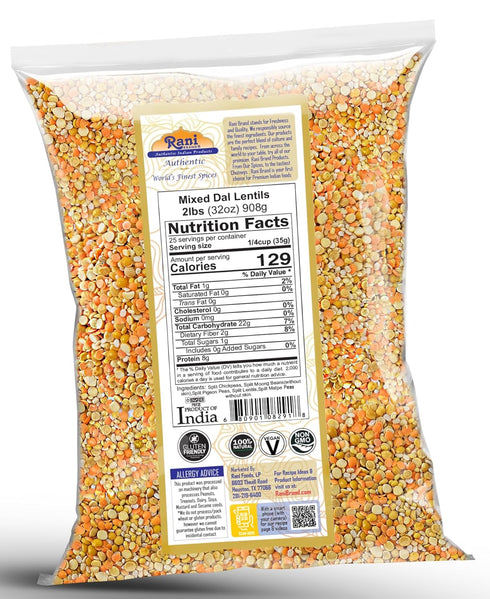 32oz (2lbs) 908g Rani Mixed Dal (Chana Dal, Moong Dal, Toor Dal, Masoor Dal, Urad Dal) ~ All Natural | Gluten Friendly