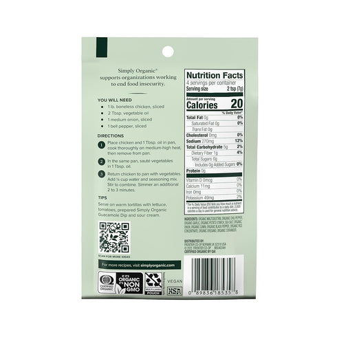 Simply Organic Fajita Seasoning, Certified Organic | 1 oz | Pack of 3