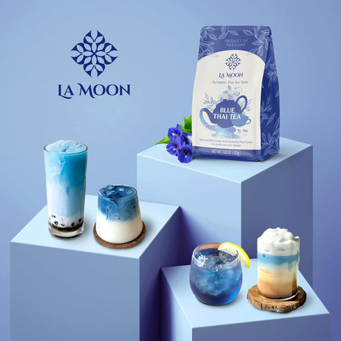 7.05 Oz. LA MOON TEA Blue Thai Tea Mix - Traditional Loose Leaf Thai Tea Mix from Butterfly Pea Flower and Assam Black