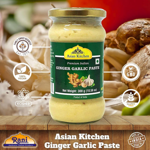 10.5oz (300g) Asian Kitchen Ginger Garlic Cooking Paste Glass Jar ~ Vegan | Gluten Free | NON-GMO | No Colors | Indian