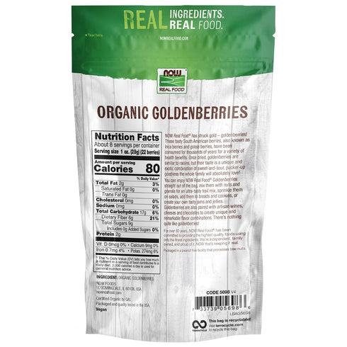 8-Ounce (Packaging NOW Foods, Organic GoldenBerries, South American Superfruit with Fiber, Potassium, and Vitamin A