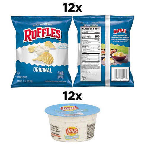 Pack, (Pack 24) Frito Lay Ruffles Chips and Lay's Ranch Dip Cups Variety