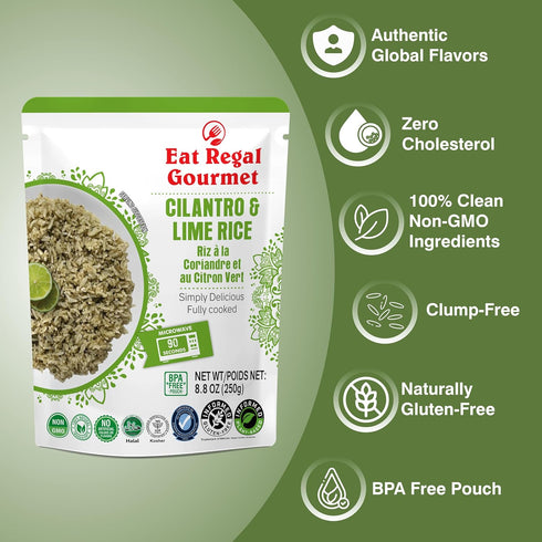 1.5 7 8.8 oz 8.8oz Pack 12 Eat Regal Cilantro & Lime Rice Ready to Eat in Minutes Microwave Pouch, Clean Non-GMO