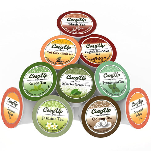 Cozy 100-Count Pack 2 Up Variety Tea, Compatible with Keurig Brewers, Includes Green, Black, Jasmine, Earl Grey