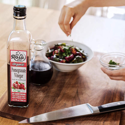 100% 16.9 Oz (pack 1) De La Rosa Organic Pomegranate Vinegar, Pure & Unfiltered, Vegan, Gluten Free & Kosher, Great