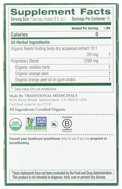 Traditional Medicinals Organic Reishi Mushroom Tea, 16 Count