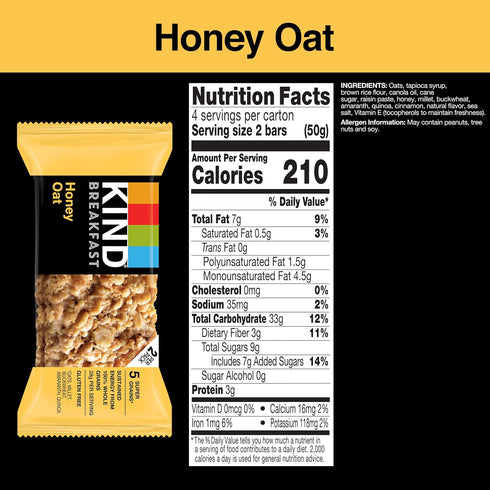 32 Count KIND Breakfast Bars, Honey Oat, Healthy Snacks, Gluten Free