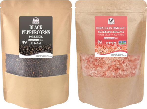 52USA Whole Black Peppercorns 12 oz + Himalayan Pink Salt (Coarse Grain)