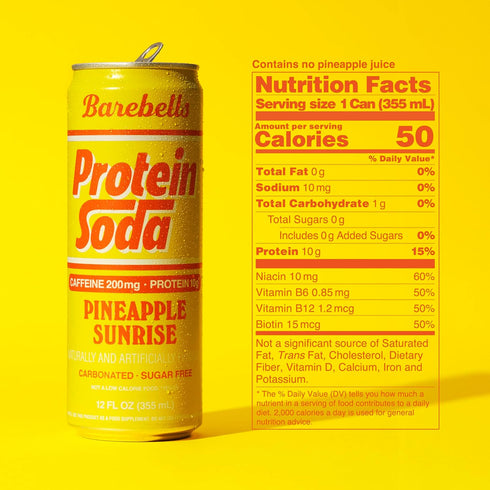10g 200mg 12 Oz Barebells Protein Soda Pineapple Sunrise Sugar Free Protein Caffeine B Vitamins Sparkling Energy Drink