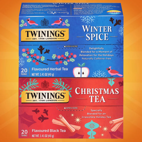 2-Pack 20 Twinings Holiday Sweet & Spicy Tea Variety Caffeinated Tea and Caffeine-Free Winter Spice Herbal, Christmas