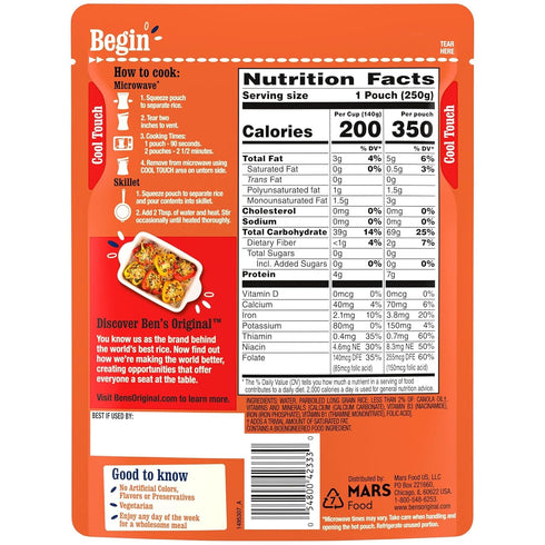 8.8 oz (Pack 12) BEN'S ORIGINAL Ready Rice Original Long Grain White Rice, Easy Dinner Side, Pouch