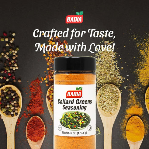 6 oz Badia Collard Greens Seasoning Savory Southern Spice Blend for Greens, Soups, Stews & Veggies