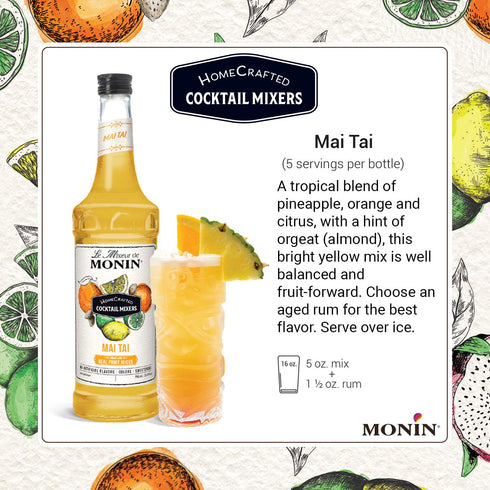 (750 ml, 2-Pack) Monin - HomeCrafted Mai Tai Cocktail Mixer, Ready-to-Use Drink Mix, Tropical Blend of Pineapple